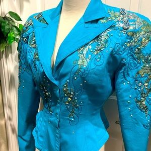 Turquoise vintage embroidered fitted jacket
